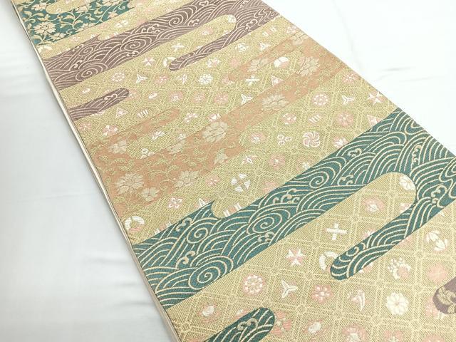 平和屋着物◎六通柄袋帯　唐織　雲取り花文　金糸　正絹　逸品　CABE5617nb