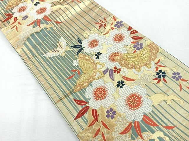 平和屋着物◎六通柄袋帯　唐織　花鳥文　金糸　正絹　逸品　CABE5631nb