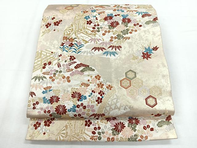 平和屋着物◎六通柄袋帯　草花文　金銀糸　正絹　逸品　CABE5651nb
