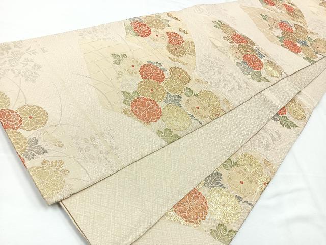平和屋着物◎六通柄袋帯　秋草五垣蒔絵文　金糸　正絹　逸品　CABE5662nb