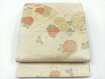 平和屋着物◎六通柄袋帯　秋草五垣蒔絵文　金糸　正絹　逸品　CABE5662nb