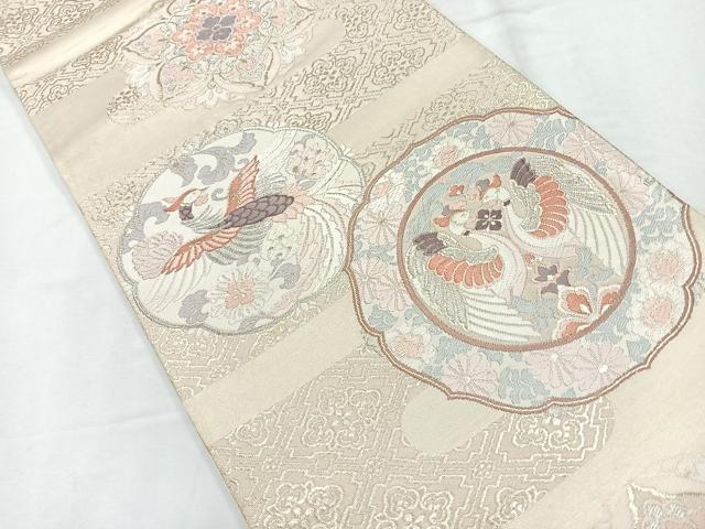 平和屋着物◎六通柄袋帯　絵皿花鳥文　金銀糸　正絹　逸品　CABE5664nb