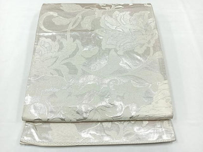 平和屋着物◎六通柄袋帯　花唐草文　銀糸　正絹　逸品　CABE5666nb
