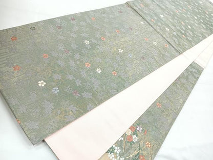 平和屋着物◎六通柄袋帯　慶花彩雅文様　正絹　逸品　CABE5719nb