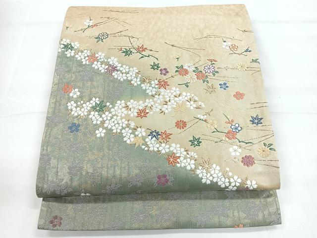 平和屋着物◎六通柄袋帯　慶花彩雅文様　正絹　逸品　CABE5719nb