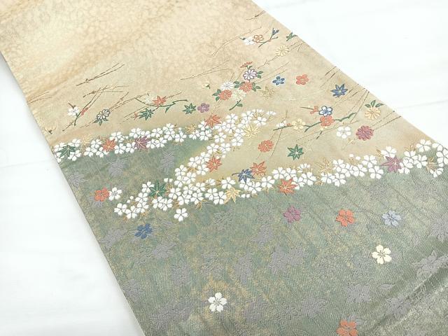 平和屋着物◎六通柄袋帯　慶花彩雅文様　正絹　逸品　CABE5719nb