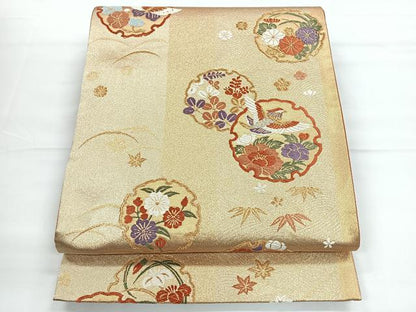 平和屋着物◎六通柄袋帯 花鳥雪輪文 金糸 正絹 逸品 CABE5730nb