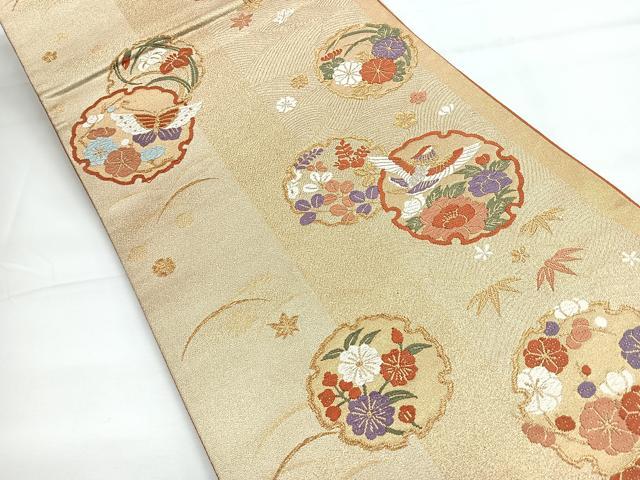平和屋着物◎六通柄袋帯 花鳥雪輪文 金糸 正絹 逸品 CABE5730nb