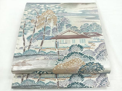 平和屋着物◎六通柄袋帯 名勝百景 洛西桂離宮 銀糸 正絹 逸品 CABE5766nb
