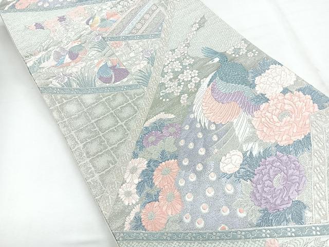 平和屋着物◎六通柄袋帯 唐織 花鳥文 銀糸 正絹 逸品 CABE5771nb