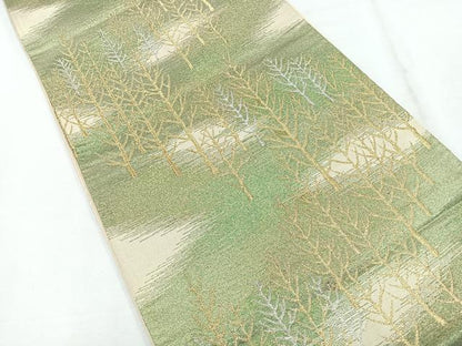 平和屋着物◎六通柄袋帯 霞樹林文 金銀糸 正絹 逸品 CABE5776nb