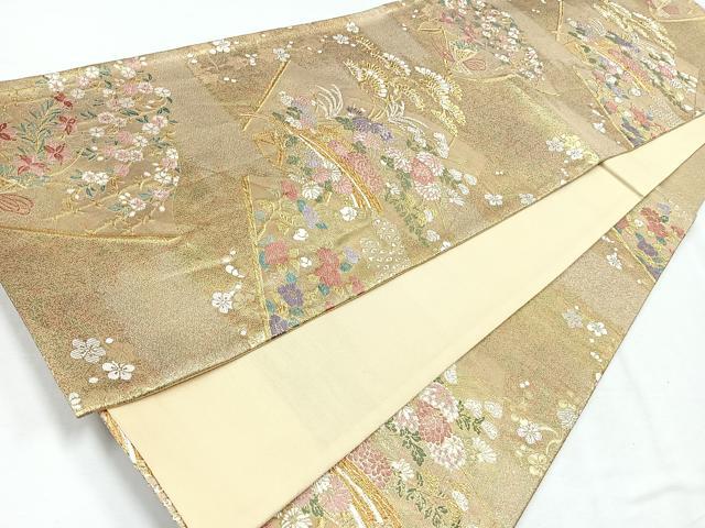 平和屋着物◎六通柄袋帯 冊子草花文 金糸 正絹 逸品 CABE5777nb