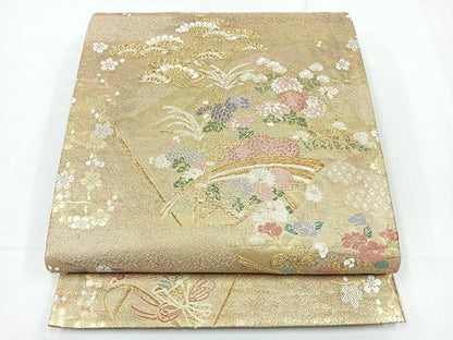 平和屋着物◎六通柄袋帯 冊子草花文 金糸 正絹 逸品 CABE5777nb