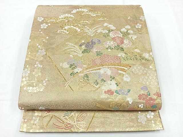 平和屋着物◎六通柄袋帯 冊子草花文 金糸 正絹 逸品 CABE5777nb