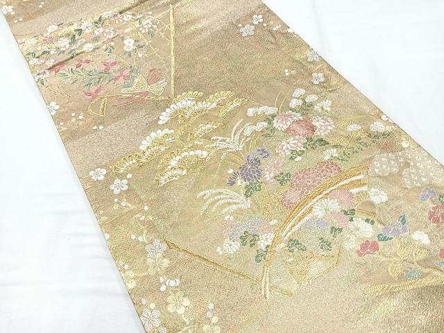 平和屋着物◎六通柄袋帯 冊子草花文 金糸 正絹 逸品 CABE5777nb