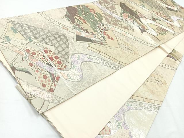 平和屋着物◎六通柄袋帯 冊子草花文 銀糸 正絹 逸品 CABE5782nb