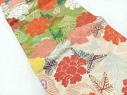 平和屋着物◎六通柄袋帯 唐織 孔雀羽花文 金糸 正絹 逸品 CABE5793nb