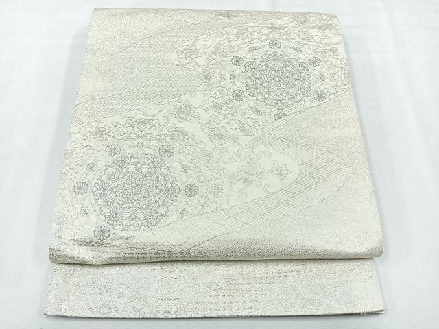平和屋着物◎六通柄袋帯 九百錦織 正倉院花文 プラチナ二重箔 正絹 逸品 CABE5800nb