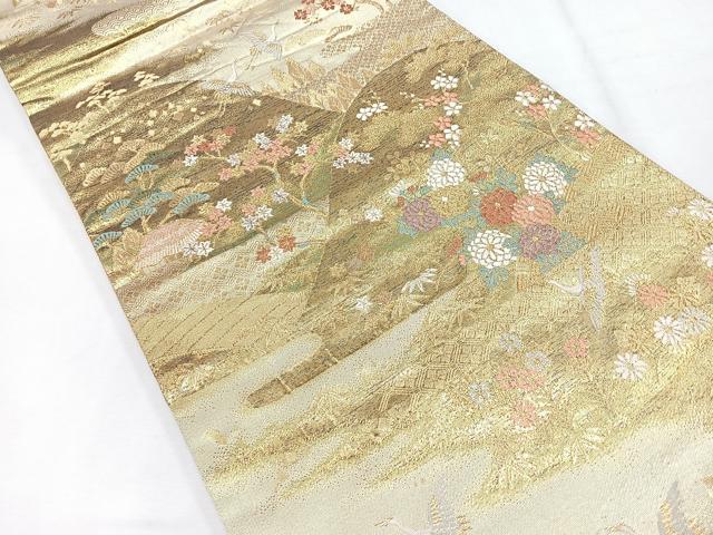 平和屋着物◎六通柄袋帯 遠山花鳥文 金糸 正絹 逸品 CABE5802nb