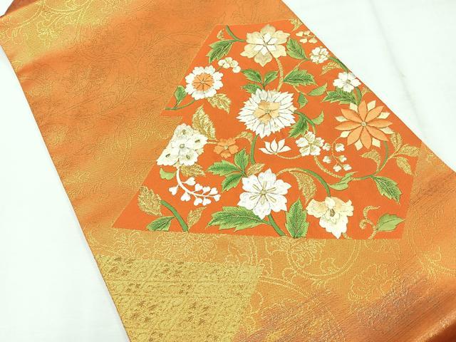 平和屋着物◎九寸名古屋帯 刺繍 松皮菱花文 金糸 正絹 逸品 CABE5806nb