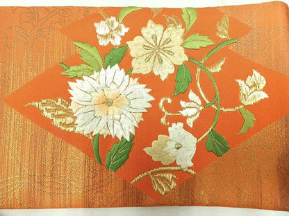 平和屋着物◎九寸名古屋帯 刺繍 松皮菱花文 金糸 正絹 逸品 CABE5806nb