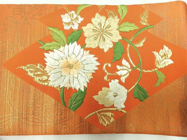 平和屋着物◎九寸名古屋帯 刺繍 松皮菱花文 金糸 正絹 逸品 CABE5806nb