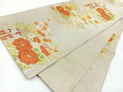 平和屋着物◎佐賀錦 六通柄袋帯 唐織 草花吉祥文 金銀糸 やまとオリジナル 正絹 逸品 CABE5811nb