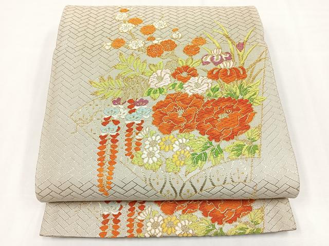 平和屋着物◎佐賀錦 六通柄袋帯 唐織 草花吉祥文 金銀糸 やまとオリジナル 正絹 逸品 CABE5811nb