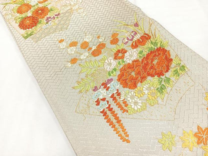 平和屋着物◎佐賀錦 六通柄袋帯 唐織 草花吉祥文 金銀糸 やまとオリジナル 正絹 逸品 CABE5811nb