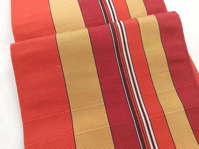 平和屋着物◎本場筑前博多織 両面 半幅帯 間道 証紙付き 正絹 逸品 未使用 CABE5819nb