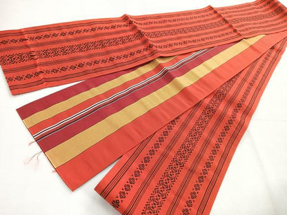 平和屋着物◎本場筑前博多織 両面 半幅帯 間道 証紙付き 正絹 逸品 未使用 CABE5819nb