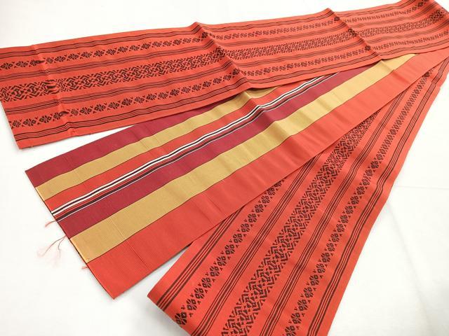 平和屋着物◎本場筑前博多織 両面 半幅帯 間道 証紙付き 正絹 逸品 未使用 CABE5819nb