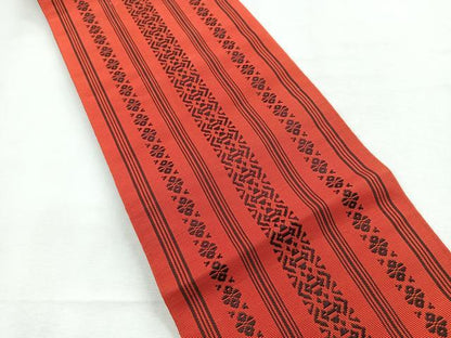 平和屋着物◎本場筑前博多織 両面 半幅帯 間道 証紙付き 正絹 逸品 未使用 CABE5819nb