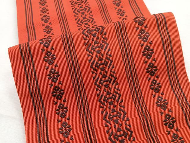平和屋着物◎本場筑前博多織 両面 半幅帯 間道 証紙付き 正絹 逸品 未使用 CABE5819nb
