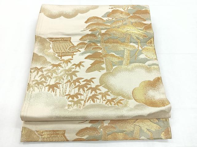 平和屋着物◎六通柄 京袋帯 風景文 金糸 正絹 逸品 CABE5838nb