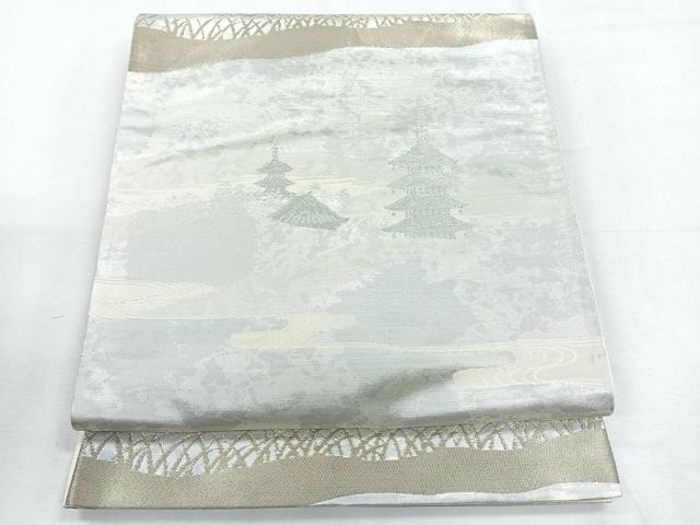 平和屋着物◎六通柄袋帯　風景文　金銀糸　正絹　逸品　CABE5859nb