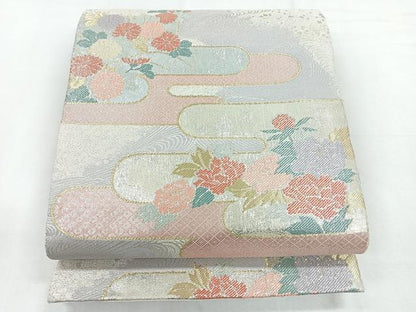 平和屋着物◎六通柄袋帯　エ霞草花文　金銀糸　正絹　逸品　CABE5866nb