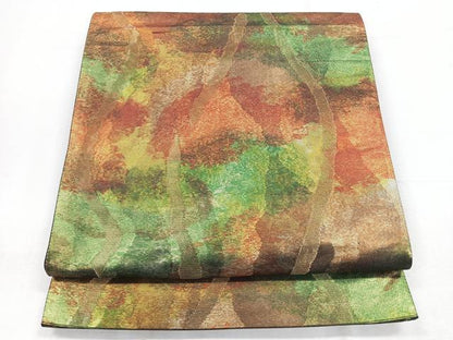 平和屋着物◎六通柄袋帯　霞文　引箔　正絹　逸品　CABE5889nb