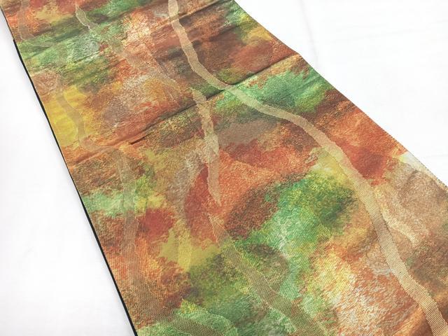 平和屋着物◎六通柄袋帯　霞文　引箔　正絹　逸品　CABE5889nb