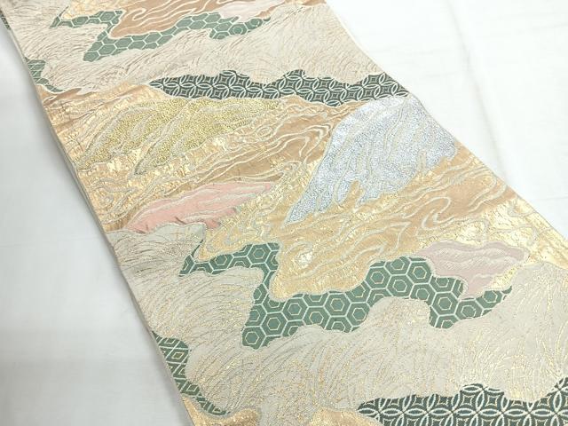 平和屋着物◎六通柄袋帯　遠山吉祥文　金銀糸　正絹　逸品　CABE5899nb