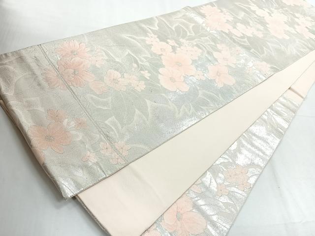 平和屋着物◎六通柄袋帯　草花文　銀糸　やまとオリジナル　正絹　逸品　CABE5904nb