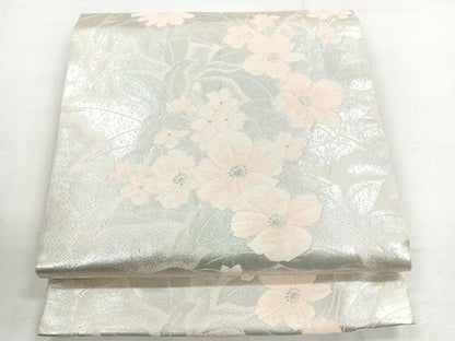 平和屋着物◎六通柄袋帯　草花文　銀糸　やまとオリジナル　正絹　逸品　CABE5904nb