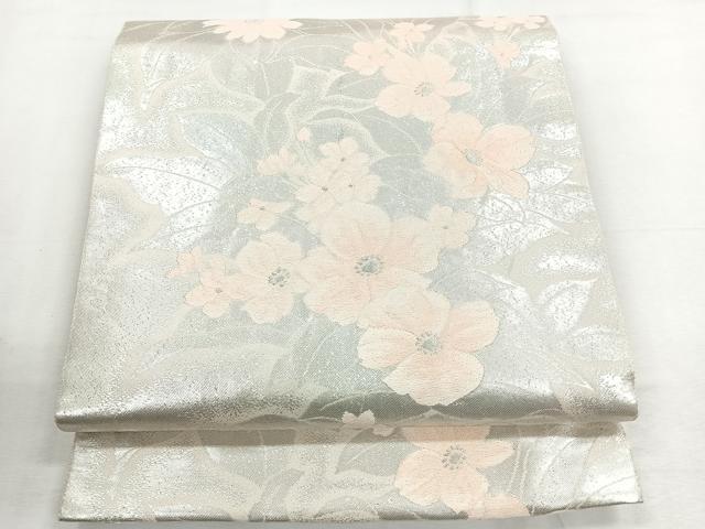 平和屋着物◎六通柄袋帯　草花文　銀糸　やまとオリジナル　正絹　逸品　CABE5904nb