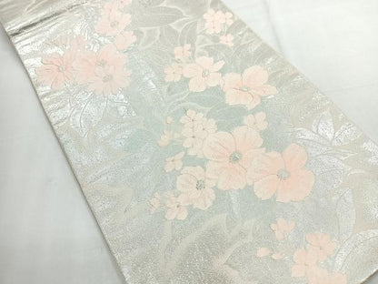 平和屋着物◎六通柄袋帯　草花文　銀糸　やまとオリジナル　正絹　逸品　CABE5904nb