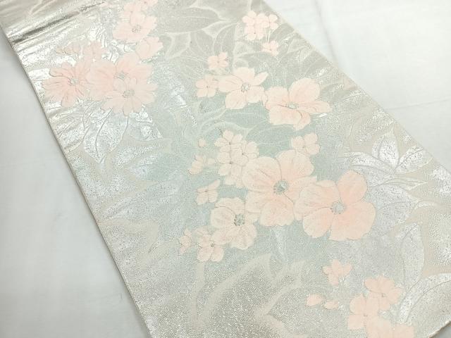 平和屋着物◎六通柄袋帯　草花文　銀糸　やまとオリジナル　正絹　逸品　CABE5904nb
