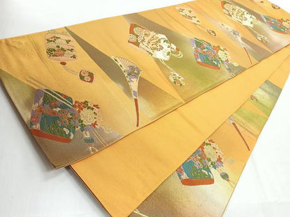 平和屋着物◎六通柄袋帯 器物花文 金糸 正絹 逸品 CABE5905nb