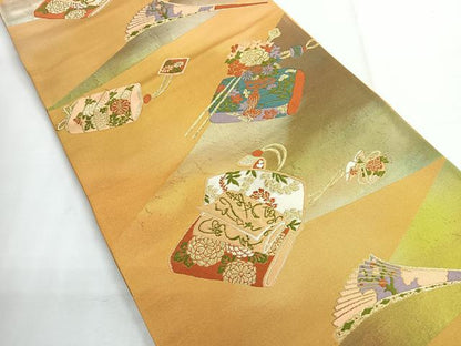 平和屋着物◎六通柄袋帯 器物花文 金糸 正絹 逸品 CABE5905nb