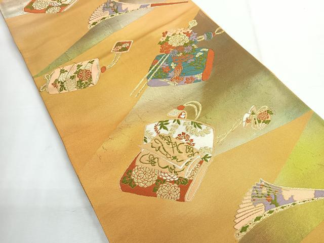 平和屋着物◎六通柄袋帯 器物花文 金糸 正絹 逸品 CABE5905nb