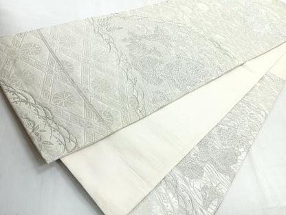 平和屋着物◎六通柄袋帯　花鳥文　銀糸　正絹　逸品　CABE5906nb