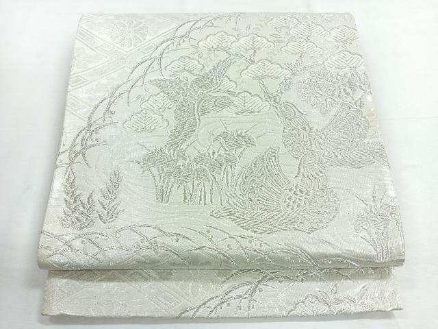 平和屋着物◎六通柄袋帯　花鳥文　銀糸　正絹　逸品　CABE5906nb